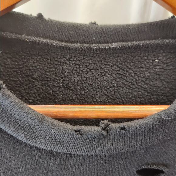 alo Black Cropped Crewneck Sweathsirt with distressing, xs - Picture 10 of 11